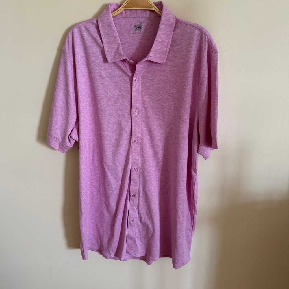 Raffi Mens Aqua Cotton Short Sleeve Button Down Shirt Pink Heathered Luxury XL